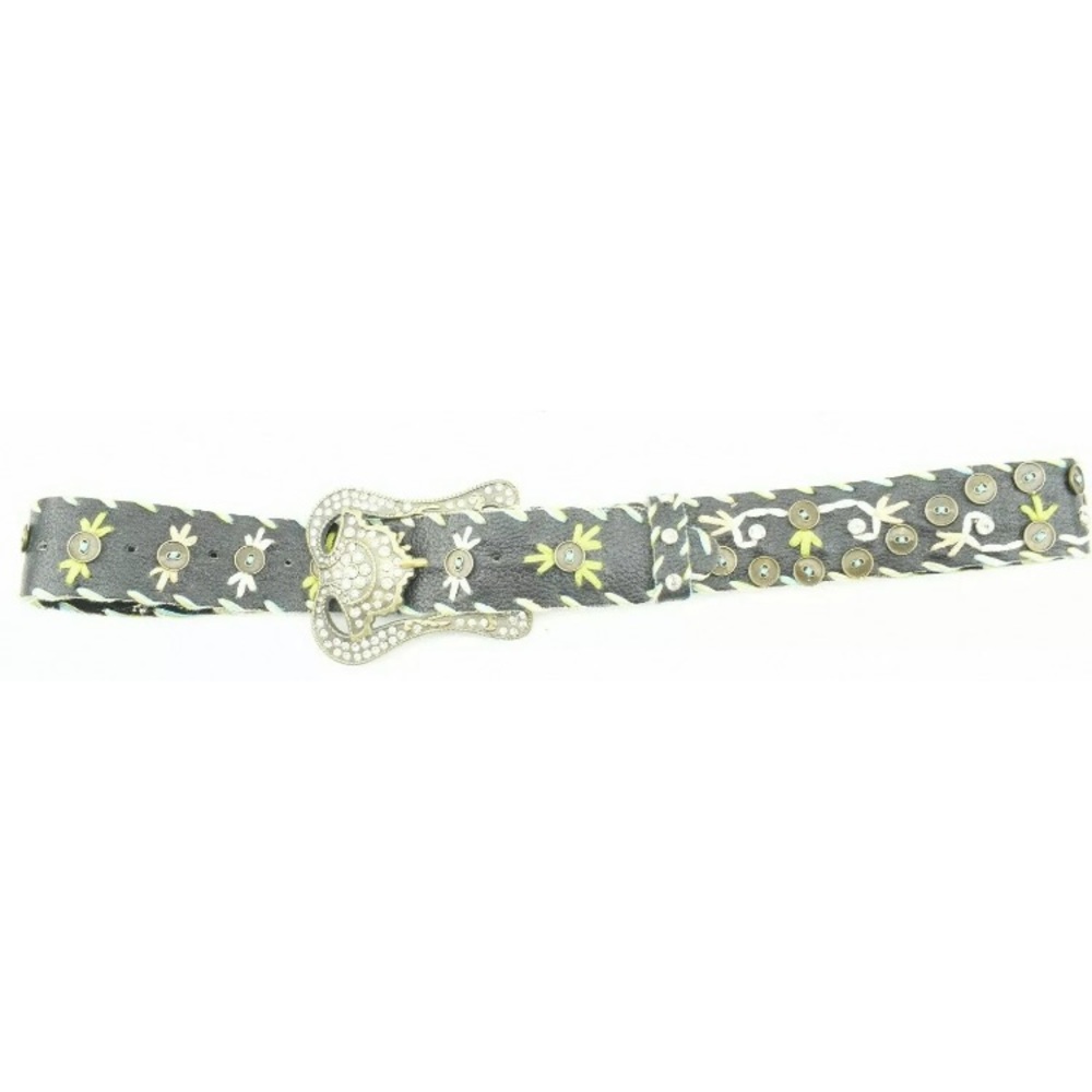 Womens Flower And Rhinestone Embroidered Boho Belt - Picture 2 of 7